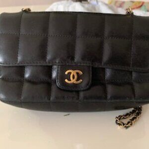 Chanel Lambskin Quilted Mini Chocolate Bar Camellia Flap Black